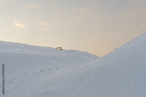 Lone solider in the hilltop on the winter morning
