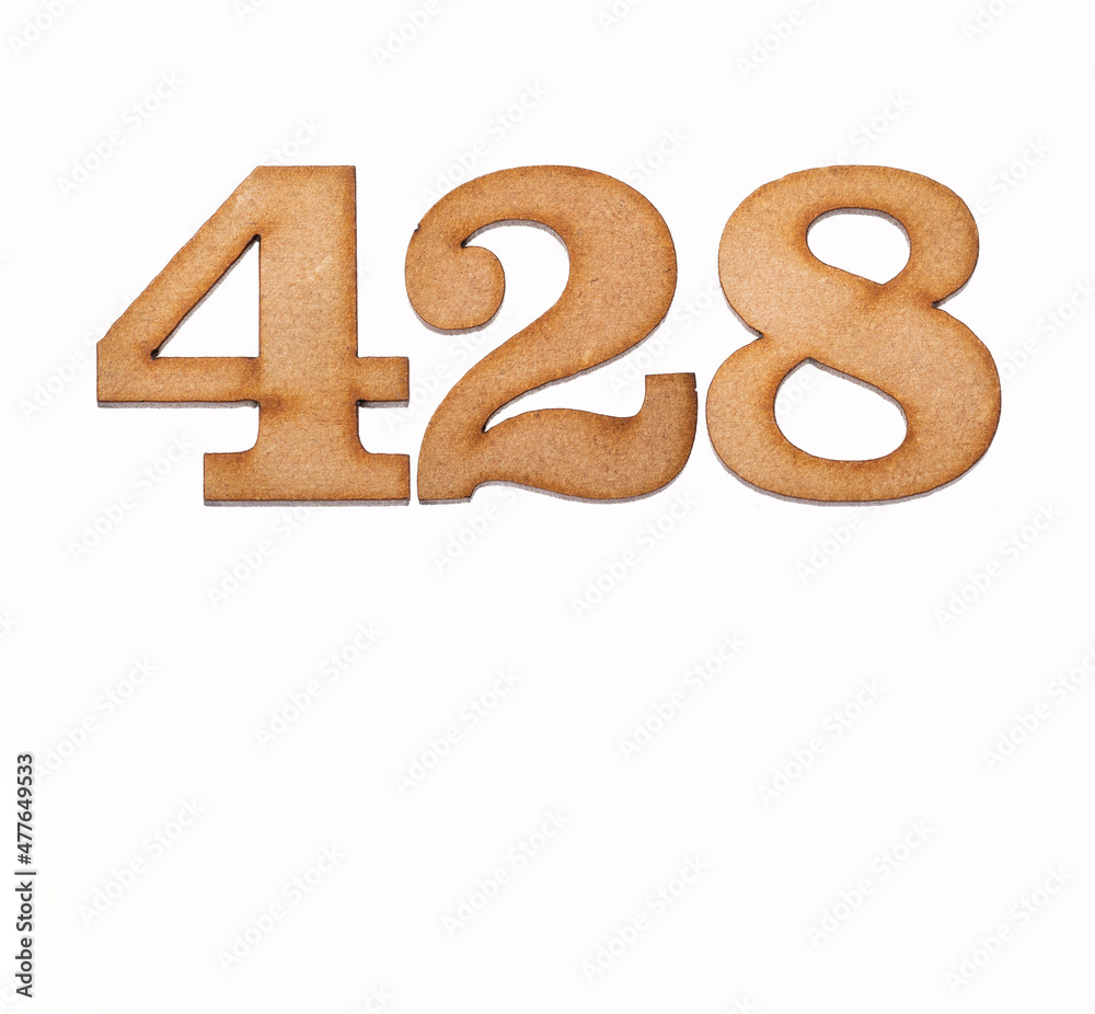 Number 428 - Piece of wood isolated on white background Number 428 - Piece of wood isolated on white background
