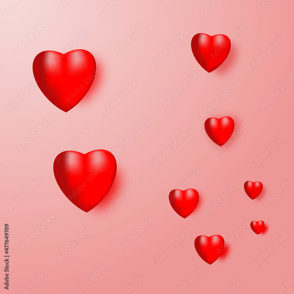 Vector illustration of hearts, 3d effect. Valentine day, elements for decor,banner ,backround