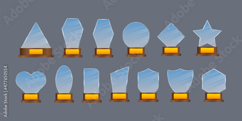 Glass award concept background. Golden trophy clipart. Vector template. Template for banner design. Winner certificate.