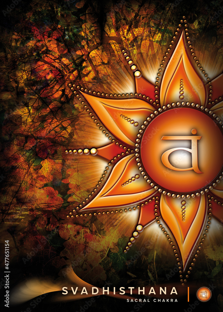 Poster, Wallpaper with sacral chakra symbol (Svadhisthana). Artwork ...