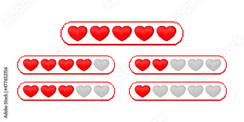 Pixel game life bar. Vintage vector set. Vector background. Heart icon set. Digital background.