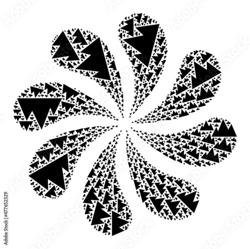 Mountains icon centrifugal twist turbine salute composition. Turbine centrifugal explosion composed from scattered mountains items.