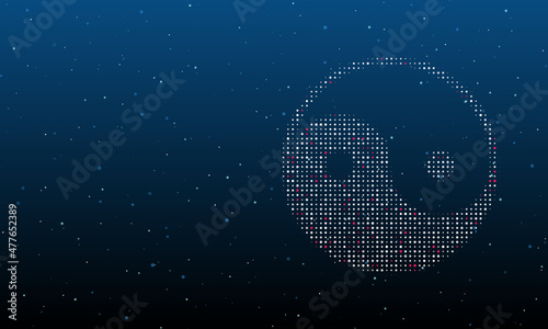 On the right is the yin yang symbol filled with white dots. Background pattern from dots and circles of different shades. Vector illustration on blue background with stars
