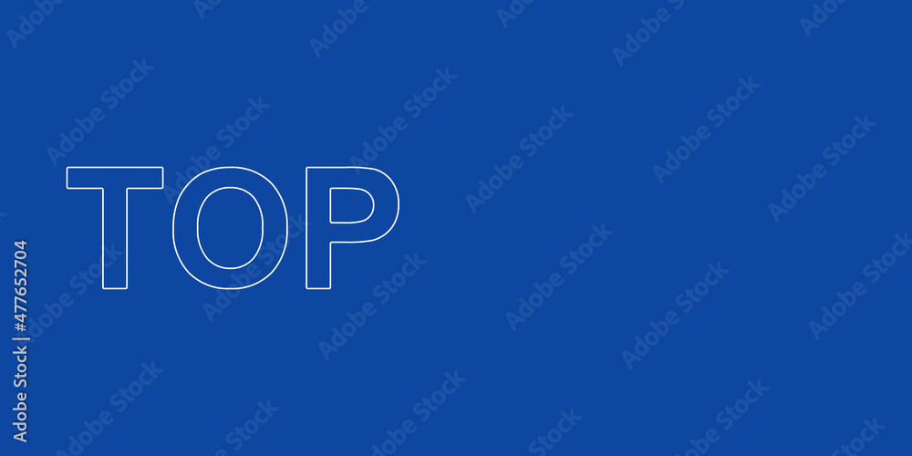 A large white outline top symbol on the left. Designed as thin white lines. Vector illustration on blue background