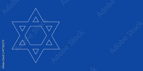 A large white outline star of David symbol on the left. Designed as thin white lines. Vector illustration on blue background