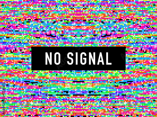 Pixel art no signal. Glitch camera effect. Vector image.