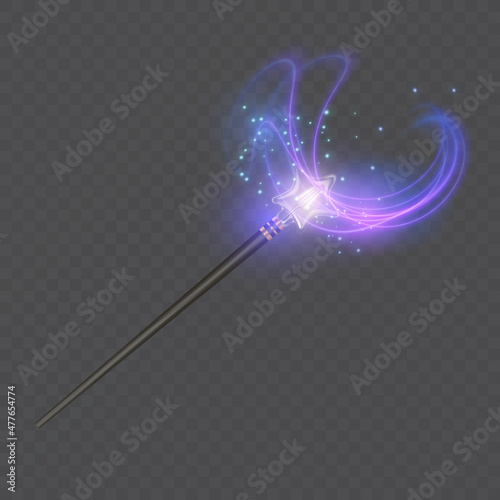 Magic wand. Isolated on black transparent background. Vector illustration