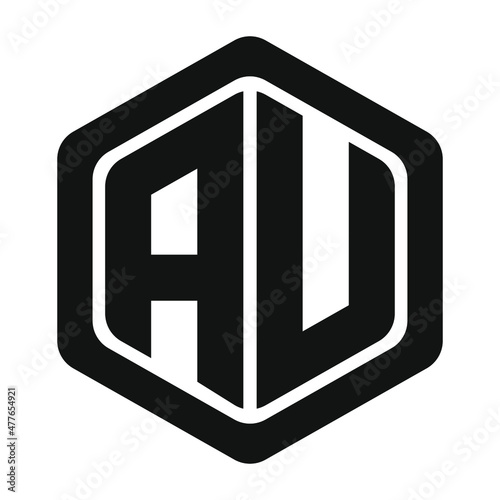 AU letter logo design emblem vector icon. Letter AU logo template with white background