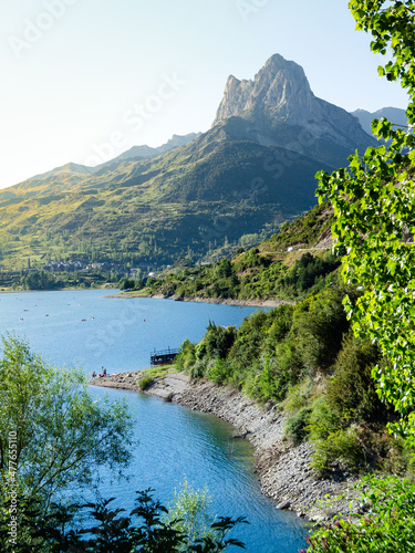 View of the village surrounded by a lake inside the pyrenees
