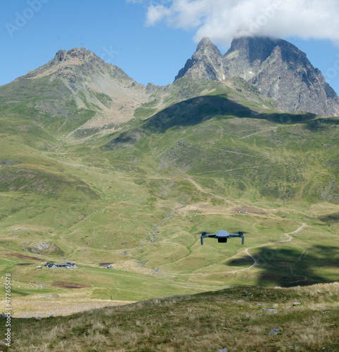 Drone flying in the mountain