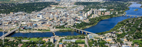Aerial view of the downtown area of Saskatoon, Saskatchewan, Canada