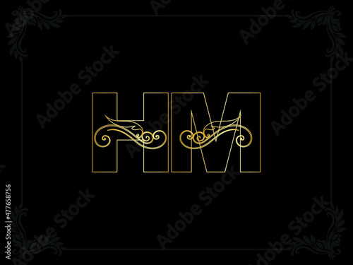 Luxury HM Logo, Minimal Abstract Monogram hm Golden Color Letter Logo Icon Vector Image Design