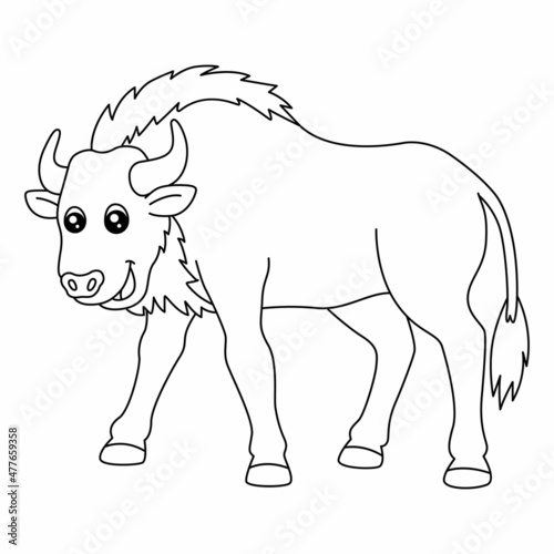 Wildebeest Coloring Page Isolated for Kids