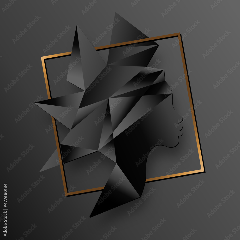 Logo woman silhouette low poly design, Modern hair style concept, luxury  gold frame and black head logo use for beauty salon, spa, cosmetics,  fashion vector template isolated on black background Stock Vector |