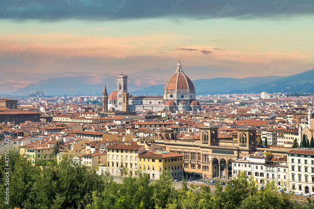 Florance, Italy - September 2014: View of Florence, capital city of the Tuscany region in Italy. The city is noted for its culture, Renaissance art and architecture and monuments