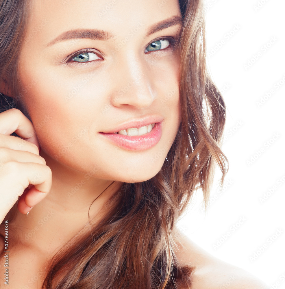 young sweet brunette woman close up isolated on white background, perfect pure innocense beautiful young sweet brunette woman close up isolated on white background, perfect pure innocense beautiful