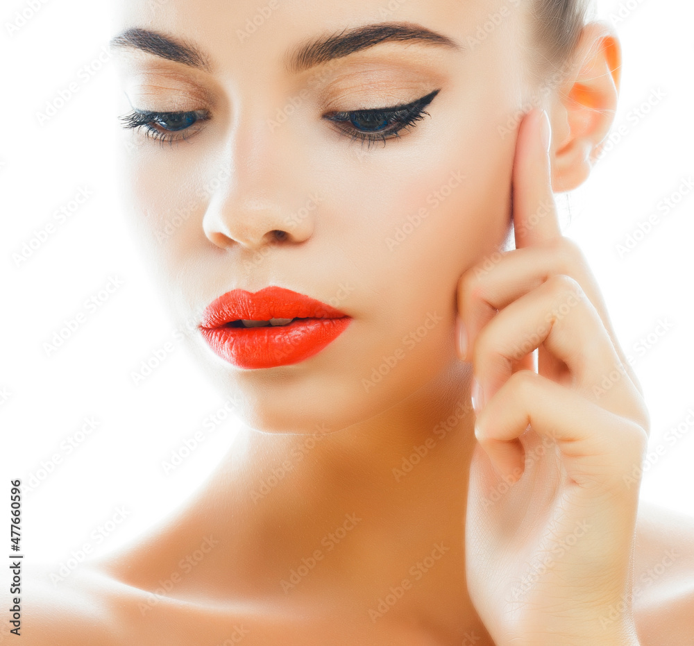 young pretty brunette real woman close up isolated on white background. Fancy fashion makeup, natural look spa young pretty brunette real woman close up isolated on white background. Fancy fashion makeup, natural look spa