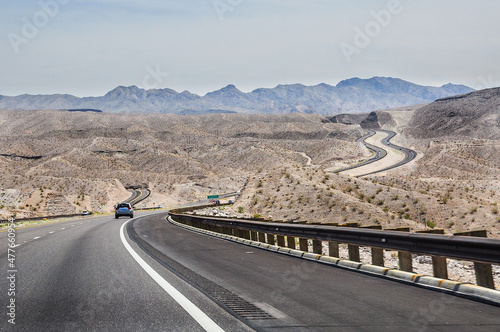 Photography Roads and highways that cross the rocky desert near Hoover Dam in Nevada