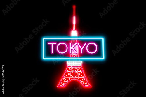 Canvas Print Tokyo neon banner with Tokyo tower light signboard.