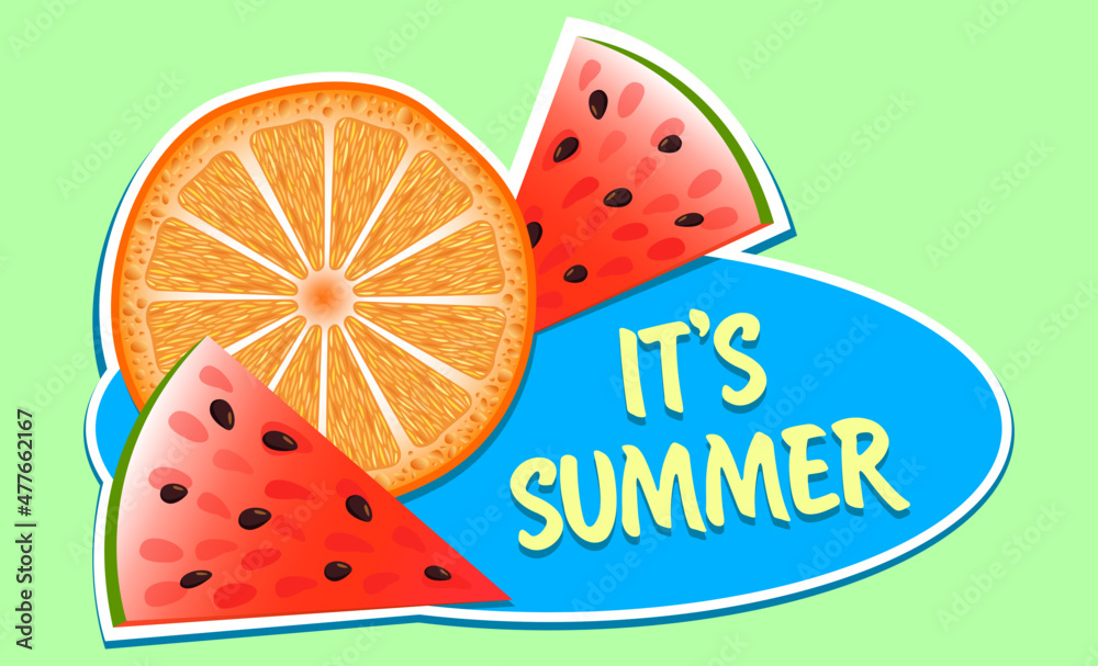 Summer banner. Orange and watermelon Summer banner. Orange and watermelon