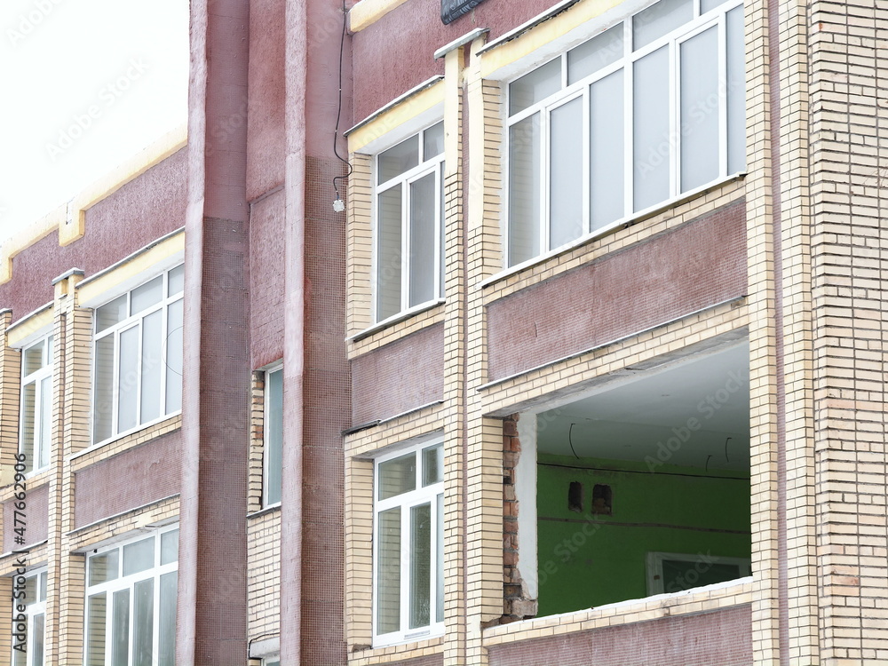 Fototapeta premium reconstruction of the school building replacement of old windows