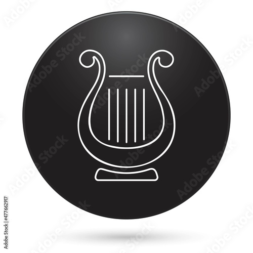 lyre icon, button in black circle, vector illustration.