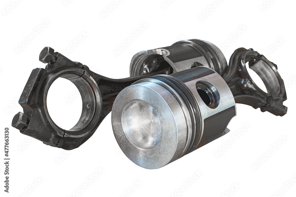 two pistons with rocker arms isolated on white background two pistons with rocker arms isolated on white background
