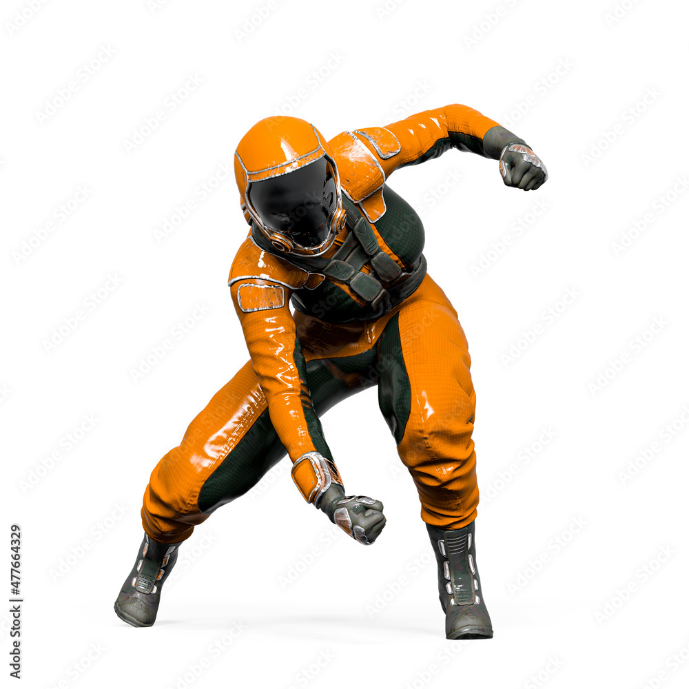 cosmonaut girl is loading power on white background