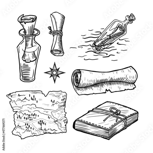 Set of adventure vintage elements  isolated on white background