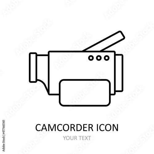 Vector illustration with videocamera icon. Outline drawing.