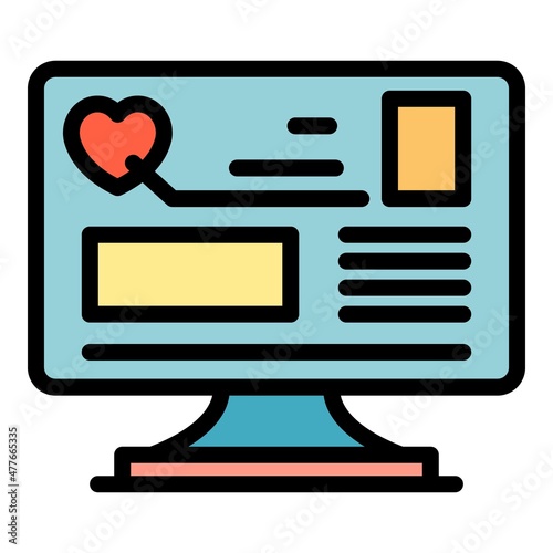 Computer telemedicine icon. Outline computer telemedicine vector icon color flat isolated