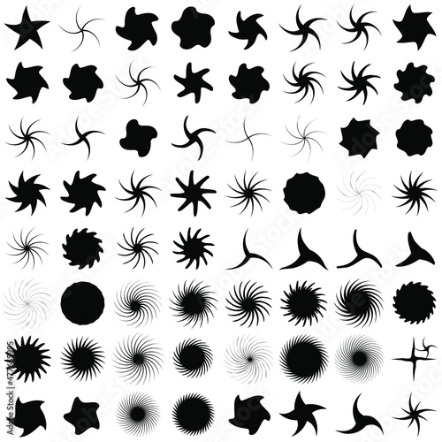 Black stars shaped and distorted star-shaped set. Vector illustration.