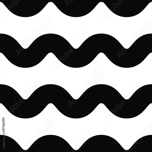 Fototapeta Black wave line seamless pattern on white background