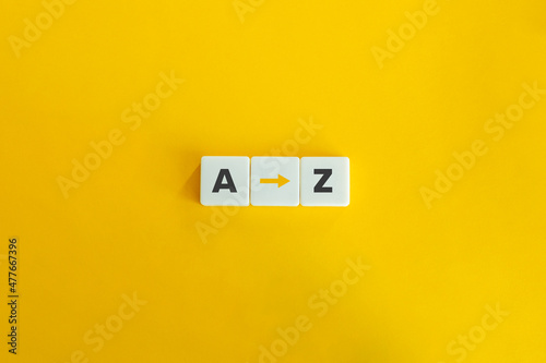 A to Z banner and concept. Block letters on yellow background. photo