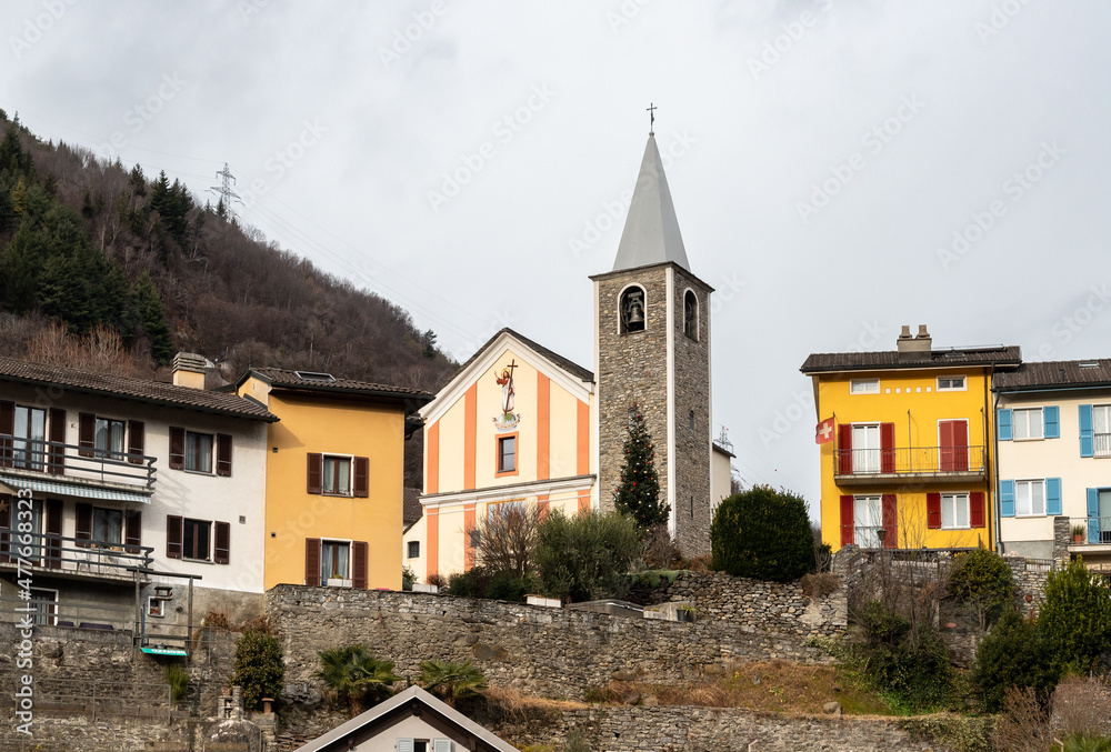 Catholic Church of Saints Rocco and Sebastiano in Gorduno, district of Bellinzona in the Canton of Ticino in Switzerland.