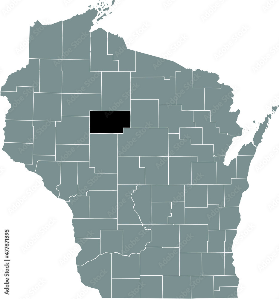 Fototapeta premium Black highlighted location map of the Taylor County inside gray administrative map of the Federal State of Wisconsin, USA