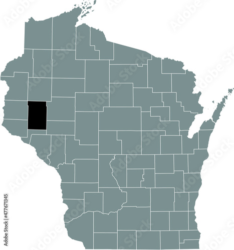 Black highlighted location map of the Dunn County inside gray administrative map of the Federal State of Wisconsin, USA photo