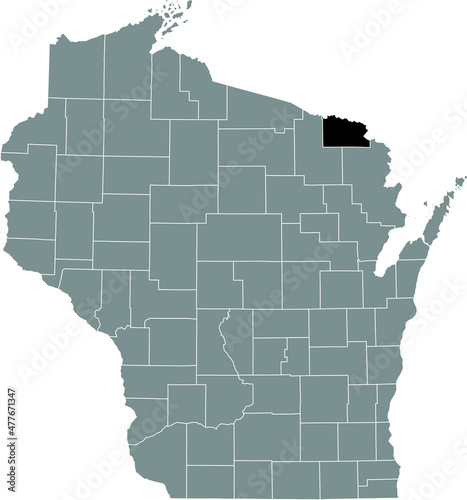 Black highlighted location map of the Florence County inside gray administrative map of the Federal State of Wisconsin  USA