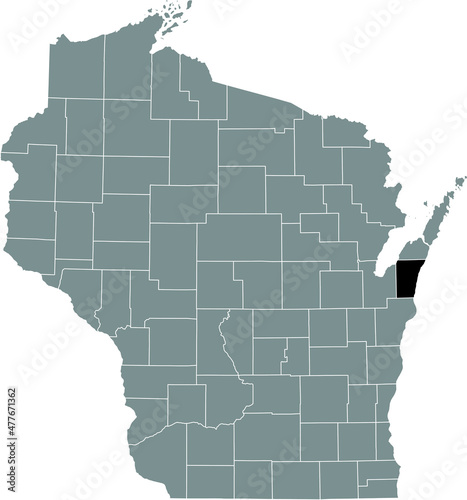 Black highlighted location map of the Kewaunee County inside gray administrative map of the Federal State of Wisconsin, USA photo