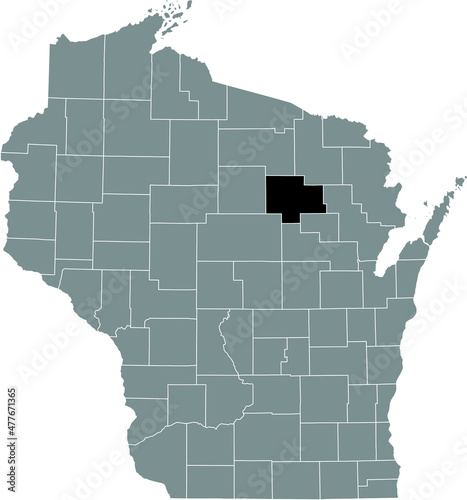 Black highlighted location map of the Langlade County inside gray administrative map of the Federal State of Wisconsin  USA
