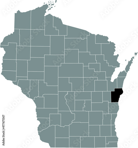 Black highlighted location map of the Manitowoc County inside gray administrative map of the Federal State of Wisconsin, USA