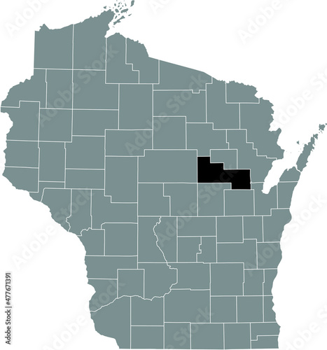 Black highlighted location map of the Shawano County inside gray administrative map of the Federal State of Wisconsin, USA photo