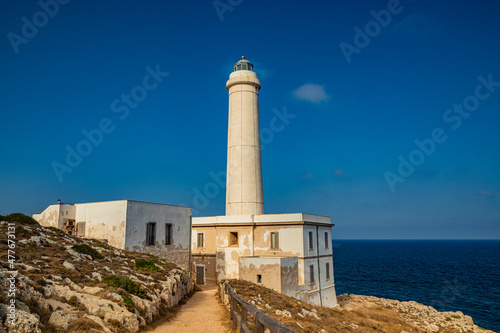 The lighthouse of Punta Palascia  in Otranto  Lecce  Salento  Puglia  Italy. The cape is Italy s most easterly point. The building is on the promontory that separates the Adriatic and Ionian seas.