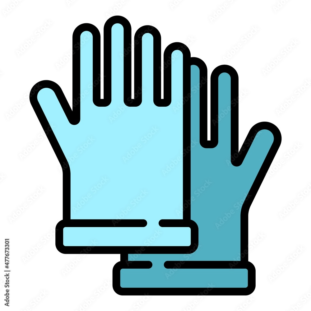 Rubber medical gloves icon. Outline rubber medical gloves vector icon color flat isolated Rubber medical gloves icon. Outline rubber medical gloves vector icon color flat isolated