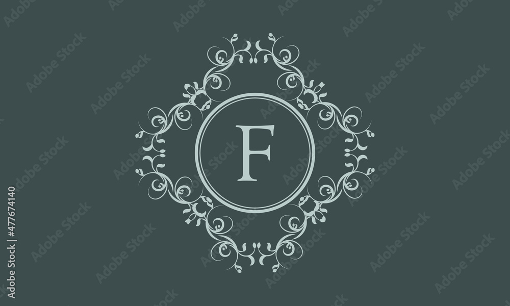 Exquisite monogram design with the letter F. Exclusive logo on a dark background for the symbol of business, restaurant, boutique, hotel, jewelry, invitations, menus, labels, fashion. Exquisite monogram design with the letter F. Exclusive logo on a dark background for the symbol of business, restaurant, boutique, hotel, jewelry, invitations, menus, labels, fashion.