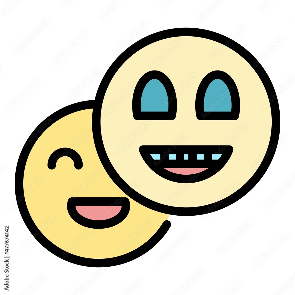 Obraz premium Smiling emoji icon. Outline smiling emoji vector icon color flat isolated