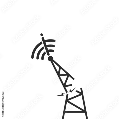signal tower collapsed,icon of no signal illustration design