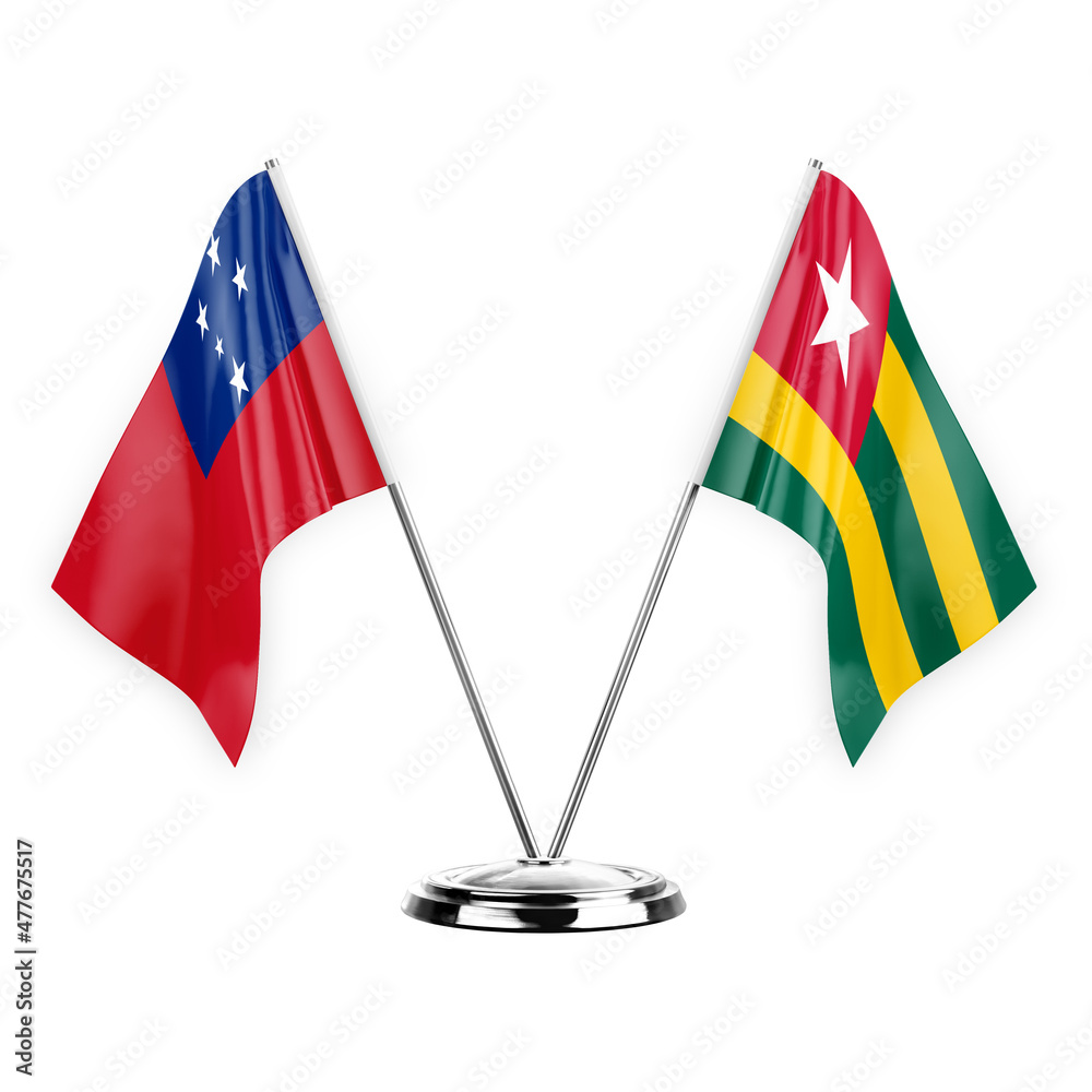 Two table flags isolated on white background 3d illustration, samoa and togo Two table flags isolated on white background 3d illustration, samoa and togo