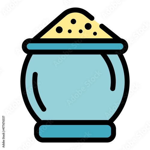 Bowl with the flour icon. Outline bowl with the flour vector icon color flat isolated